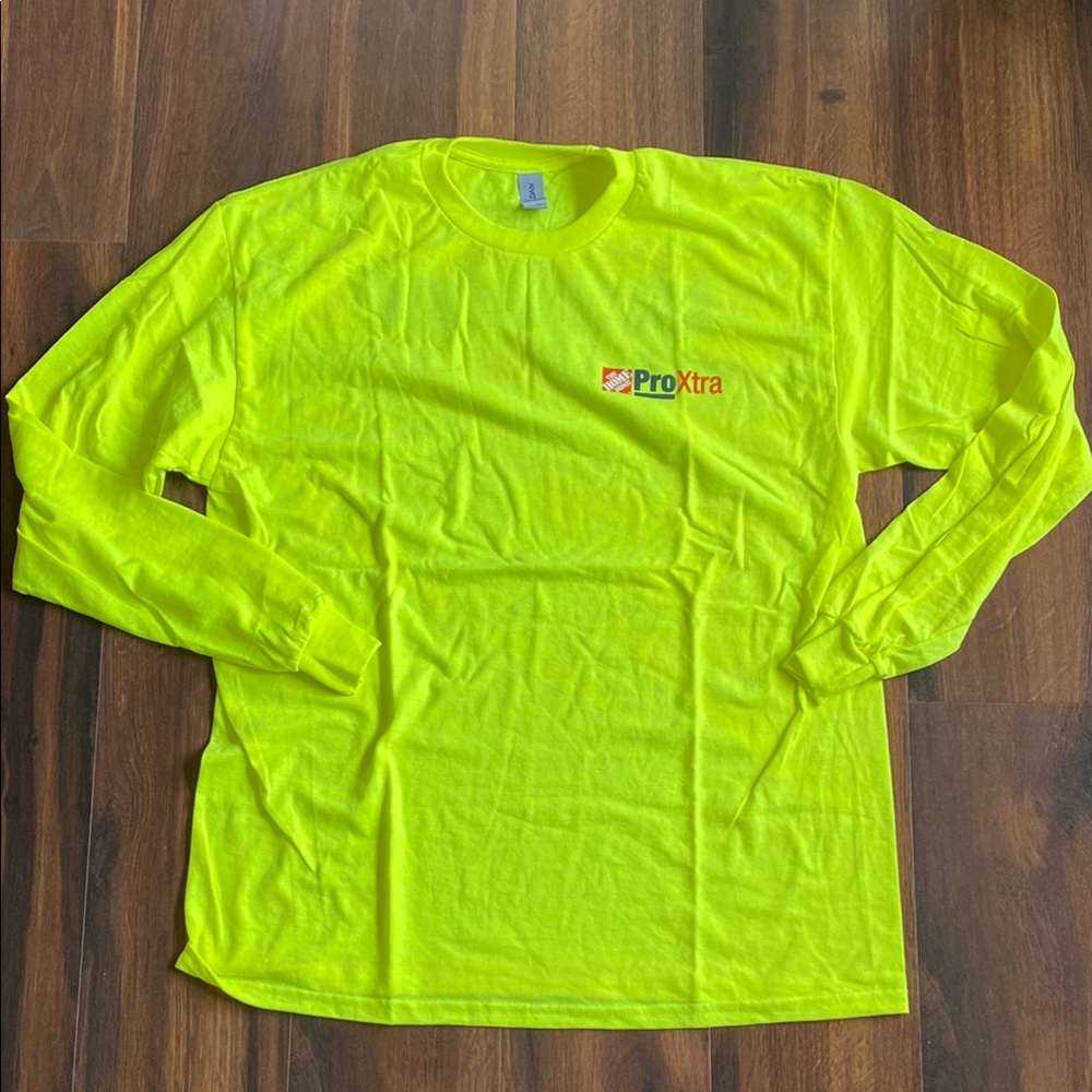 Home Depot Pro Xtra Behr Safety Yellow Long Sleeve T-Shirt